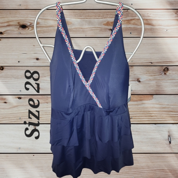 Navy Blue Layered Women's Bathing Suit Top - Picture 1 of 1